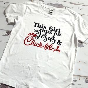 White Graphic Kids T-Shirt This Girl Runs On Jesus And Chick Fil A Tee